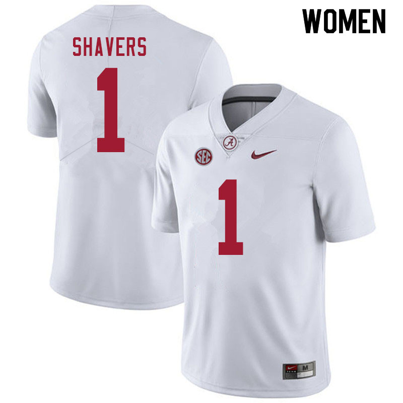 Women #1 Tyrell Shavers Alabama White Tide College Football Jerseys Sale-White - Click Image to Close